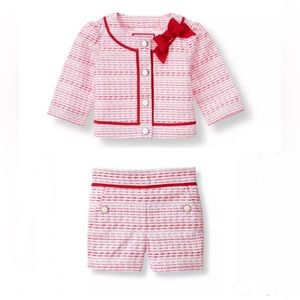 NWT Janie and Jack girls jacket and shorts set in poppy red size 4, small